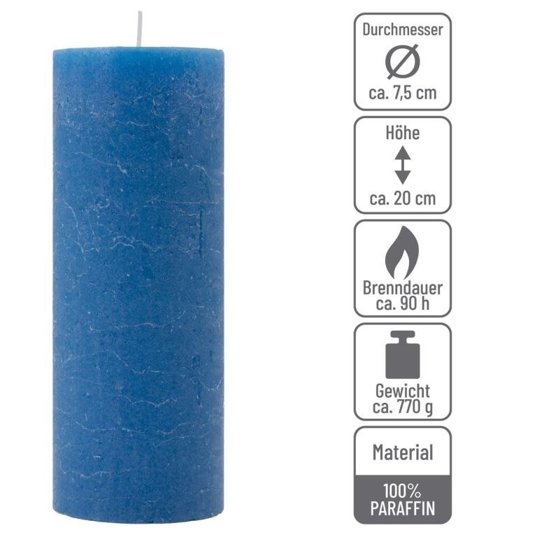 Zestaw świec rustykalnych, 20 cm, Ø 7,5 cm, niebieski, 4 szt